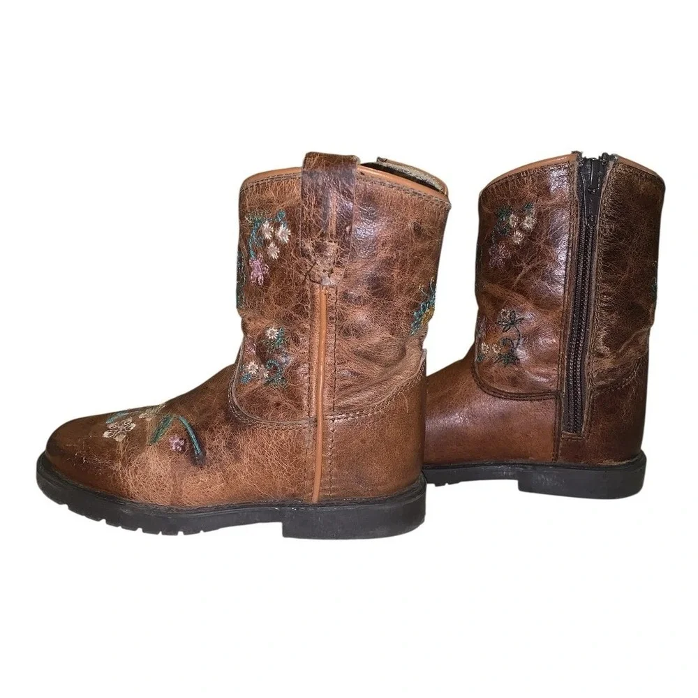 Shyanne Cowboy Boots‎ Kids 8 D Brown Leather Floral Embroidered 43833 T Boho